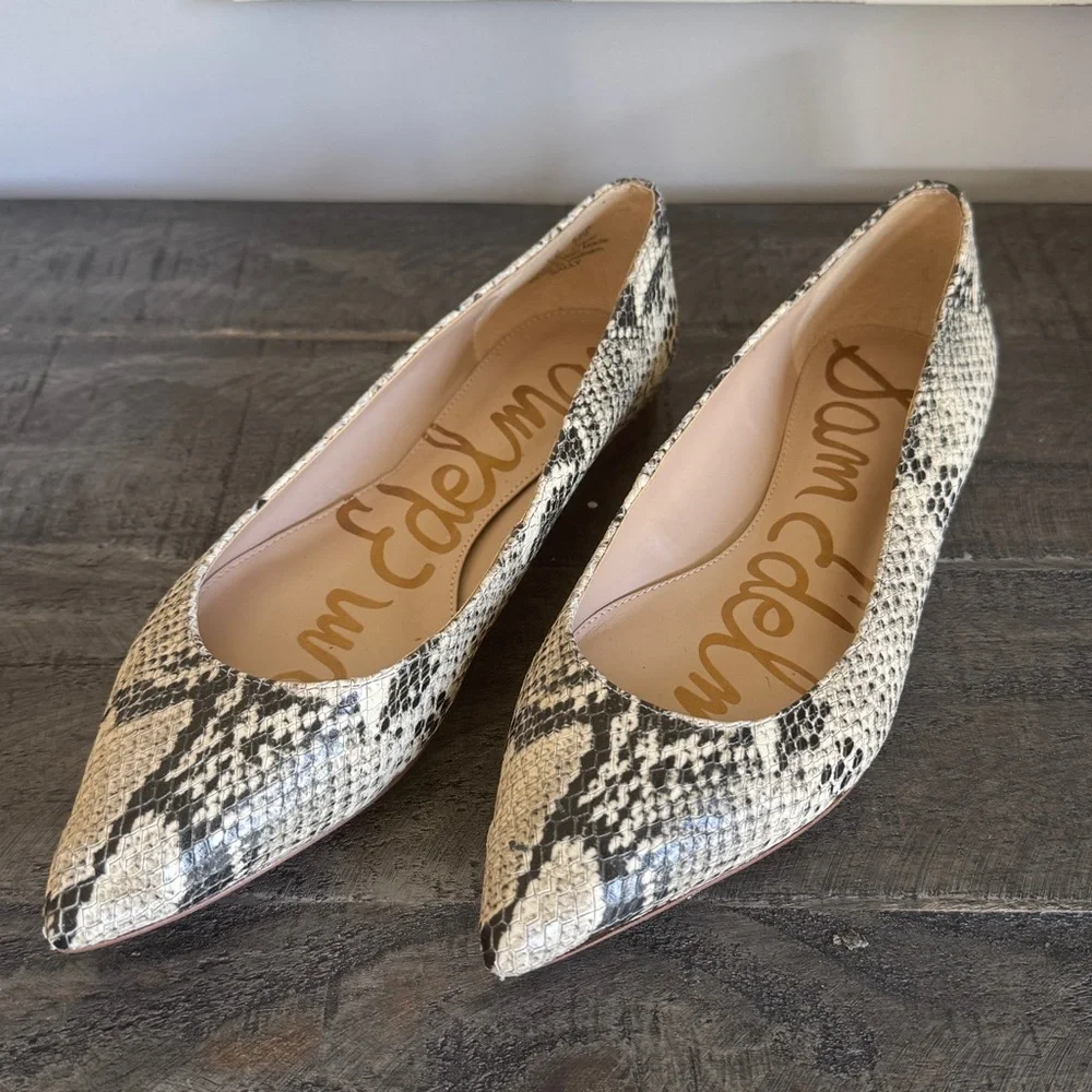 Sam Edelman Sally Snakeskin Flats - Women’s Size 7.5 - Tan Beige Snake print - Picture 2 of 7